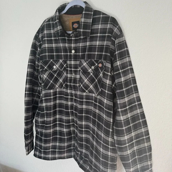 Dickies Mens Sherpa Lined Flannel Shirt Large Plaid Black - Picture 4 of 10